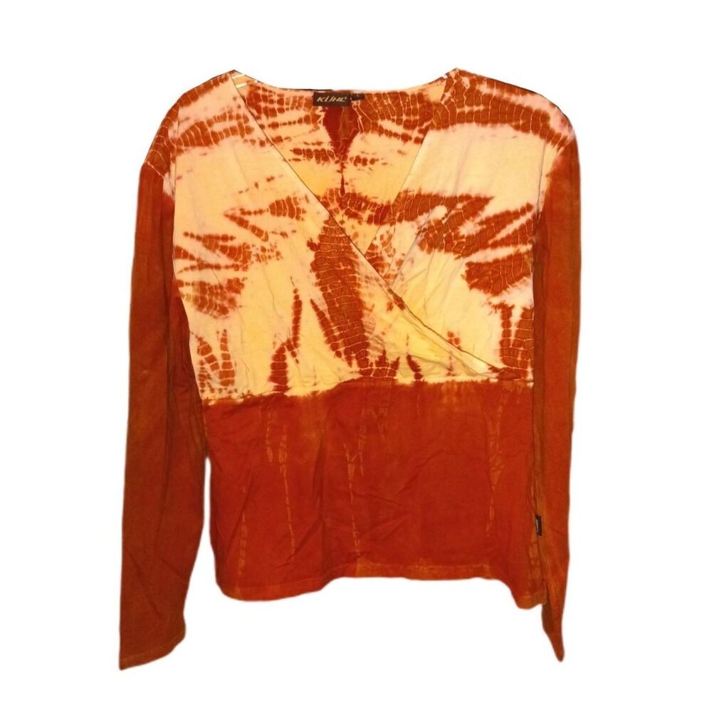 Kuhl Peach and Rust Cross Chest Tie Dye Top Size L Weekend Casual Comfort